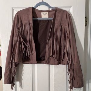 abercrombie and fitch cropped suede fringe jacket